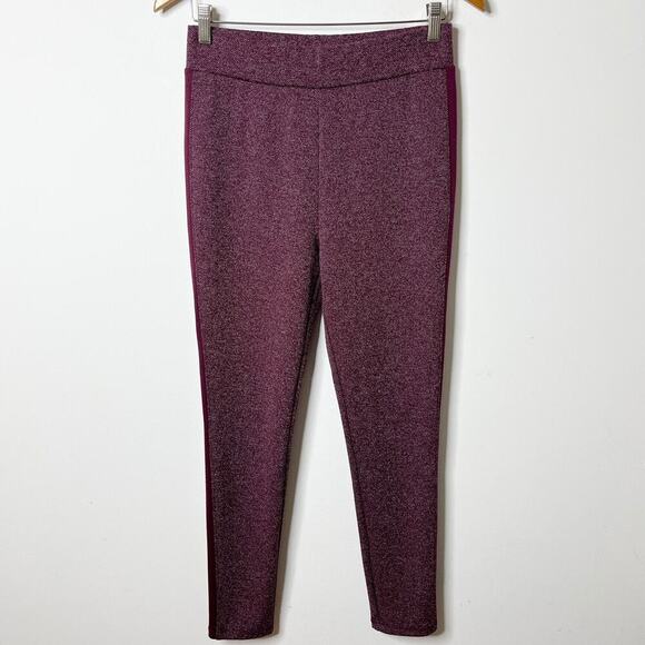 Lou & Grey Loft Women's Textured Stripe Ponte Leggings M Maroon Red Stretch Pant - Picture 2 of 7